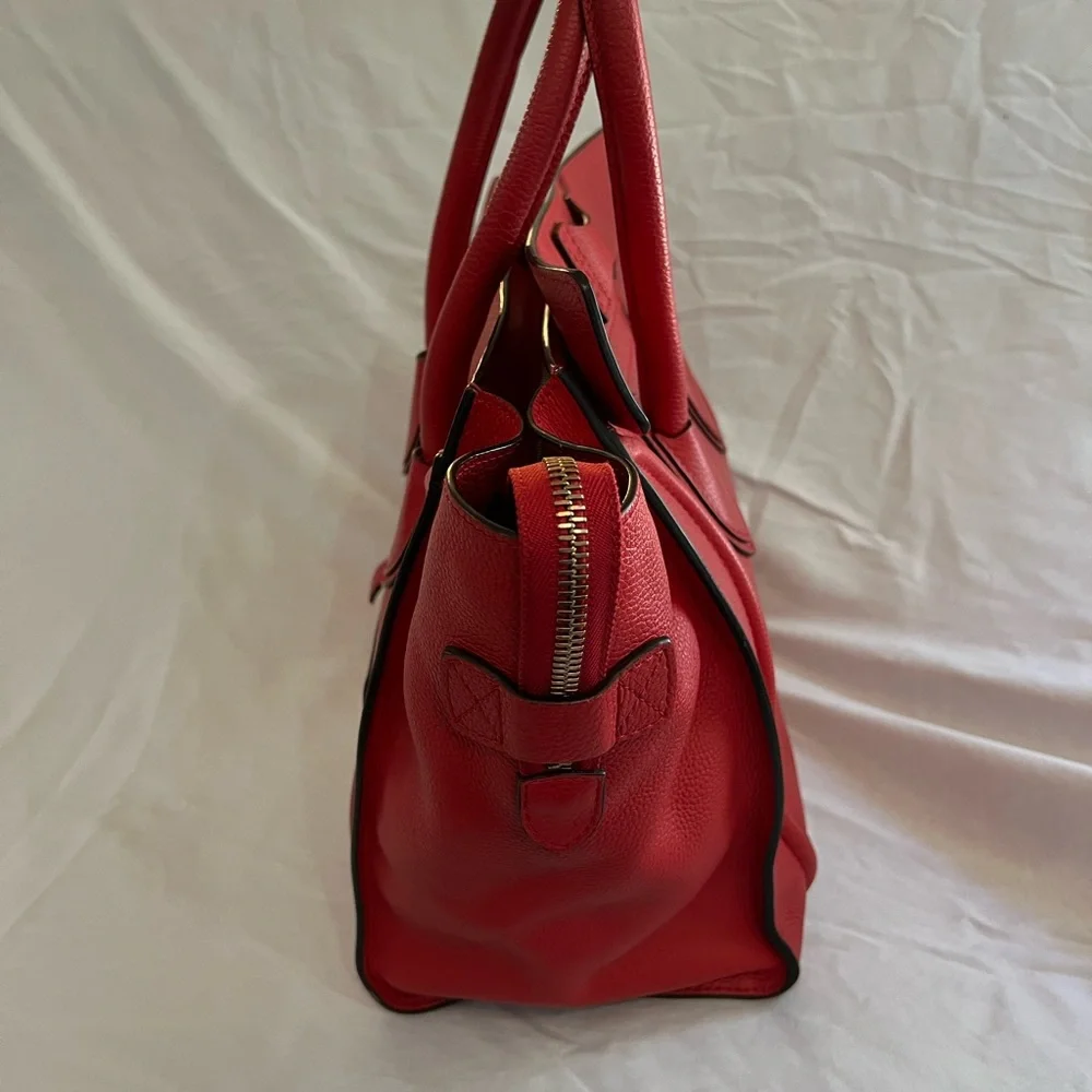 CELINE Luggage Micro 189793 Handbag Red Calfskin Women's Men's - Picture 5 of 8